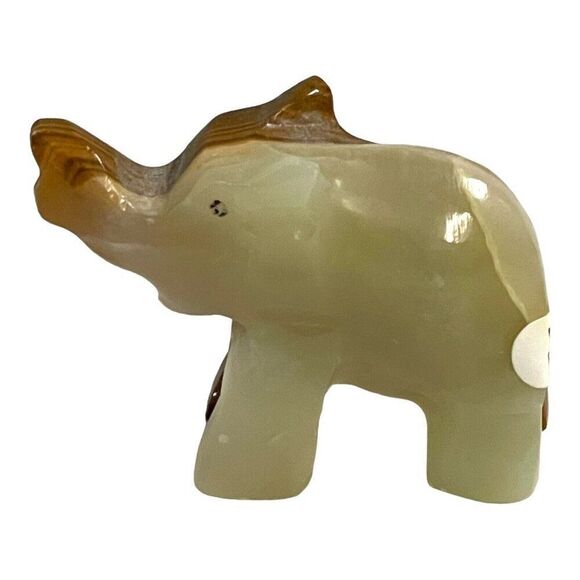Vintage Onyx Stone Hand Carved Elephant Figurine Statue 2" Trunks Up Good Luck - Picture 1 of 8